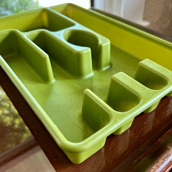 Vintage Green Plastic Silverware Tray Mid-Century Utensil Organizer - Picture 3 of 8